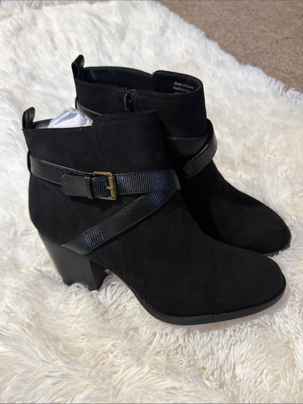 Women’s Black Buckle Strap Ankle Booties